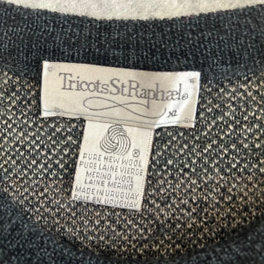 Tricots St Raphael Sweater Mens XL Gray Merino Wool Swirl Vintage Geometric